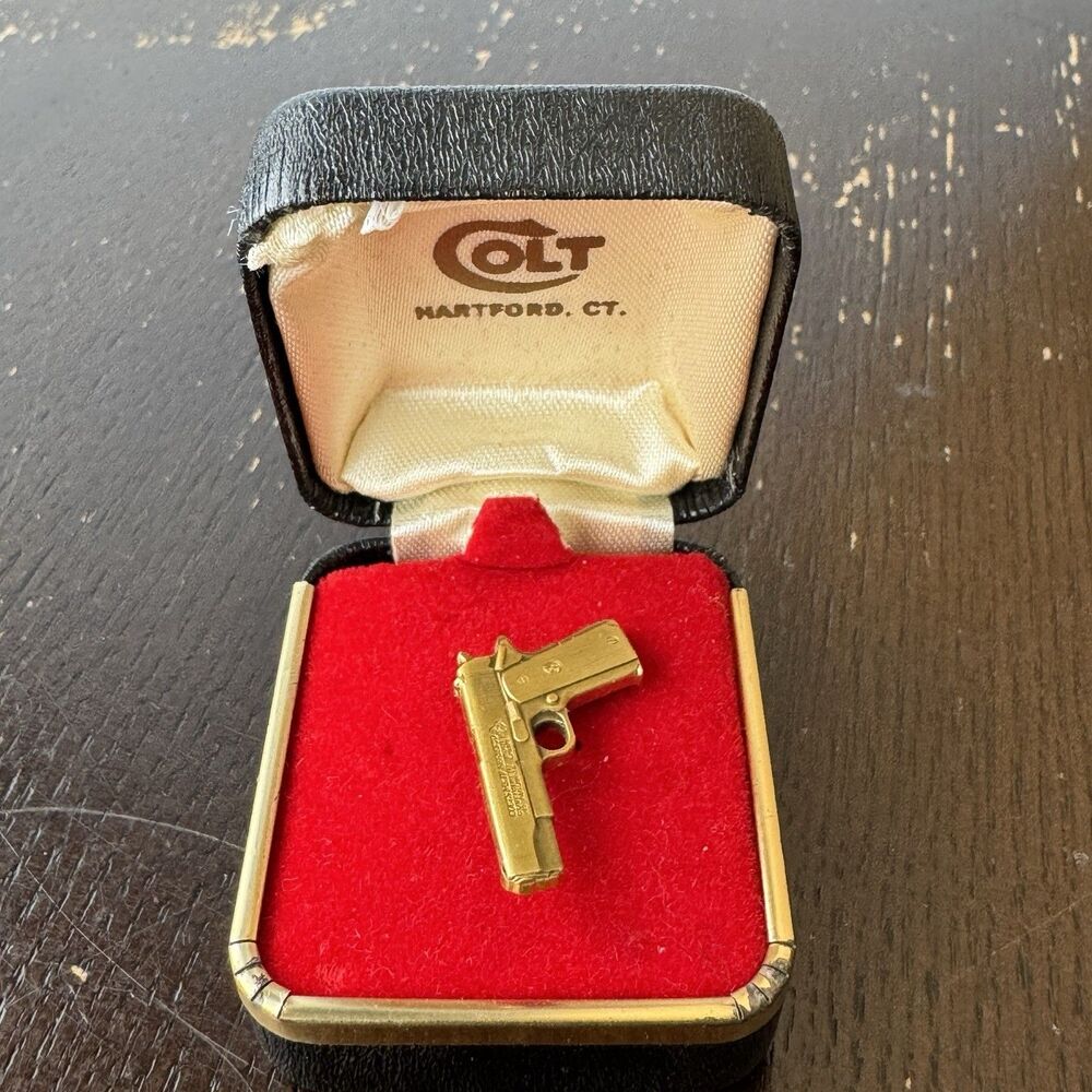 Vintage COLT 1911 Government Model .45 Automatic Tie Tack With Case Gold Plate